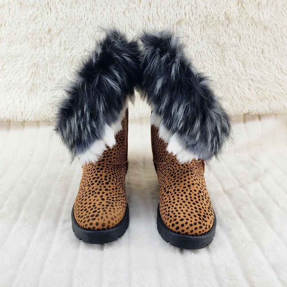 NIB Chi Chi Cheetah Animal Print Faux Fur Thick Lined Winter Boots - Picture 10 of 11